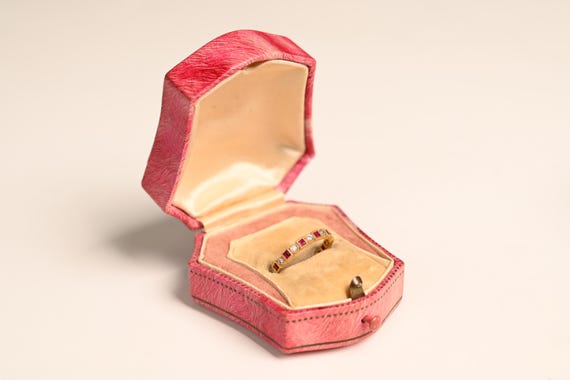 French Cut Rubies and Round Brilliant Diamond Wed… - image 1