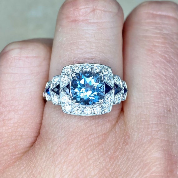 1.21ct Aquamarine Gemstone Ring. Handcrafted Plat… - image 6