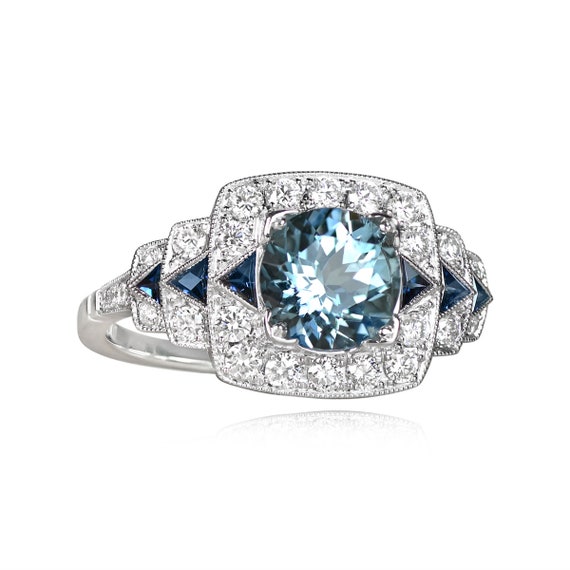1.21ct Aquamarine Gemstone Ring. Handcrafted Plat… - image 2