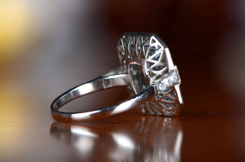 Aquamarine Diamond Halo and Platinum Engagement Ring image 7