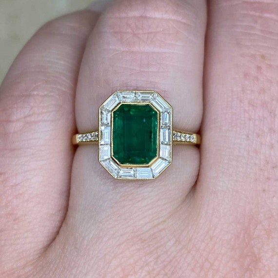 1.62ct Natural Emerald Cut Emerald and Diamond Ri… - image 6