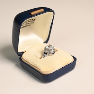 Antique Art Deco. 1.49center-ct Old European Cut Diamond Engagement Ring. French Cut Sapphires Ring, Circa 1920. Handcrafted Platinum Ring.