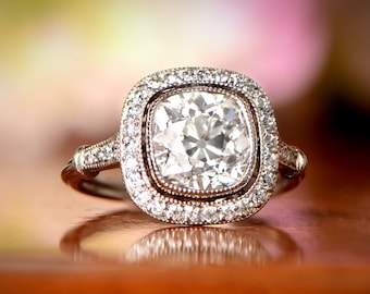 2.90-Carat Cushion Cut Diamond Engagement Ring. Handcrafted Platinum Ring.