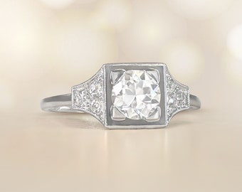 Sale - Antique Art Deco 0.70ct Old  European Cut Diamond Engagement Ring, Circa 1920. Handcrafted Platinum Ring.