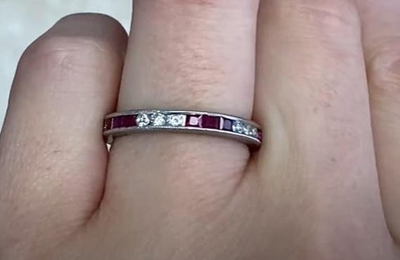 0.80center-ct Round Brilliant Cut Ruby and Diamon… - image 4