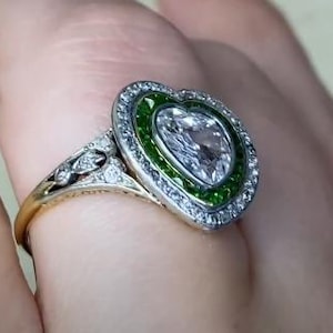 Sale - Antique Edwardian 1.60center-ct Antique Heart Shape Diamond Ring, Circa 1900. Handcrafted Platinum on 18K Yellow Gold Ring.