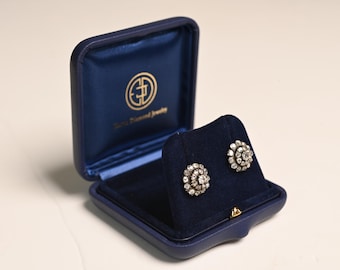 Antique Victorian Earring. 3center-ct Old Mine Cut Diamond Earring. Diamond Ring, Circa 1840. Handcrafted in 18K Yellow Gold Earrings.