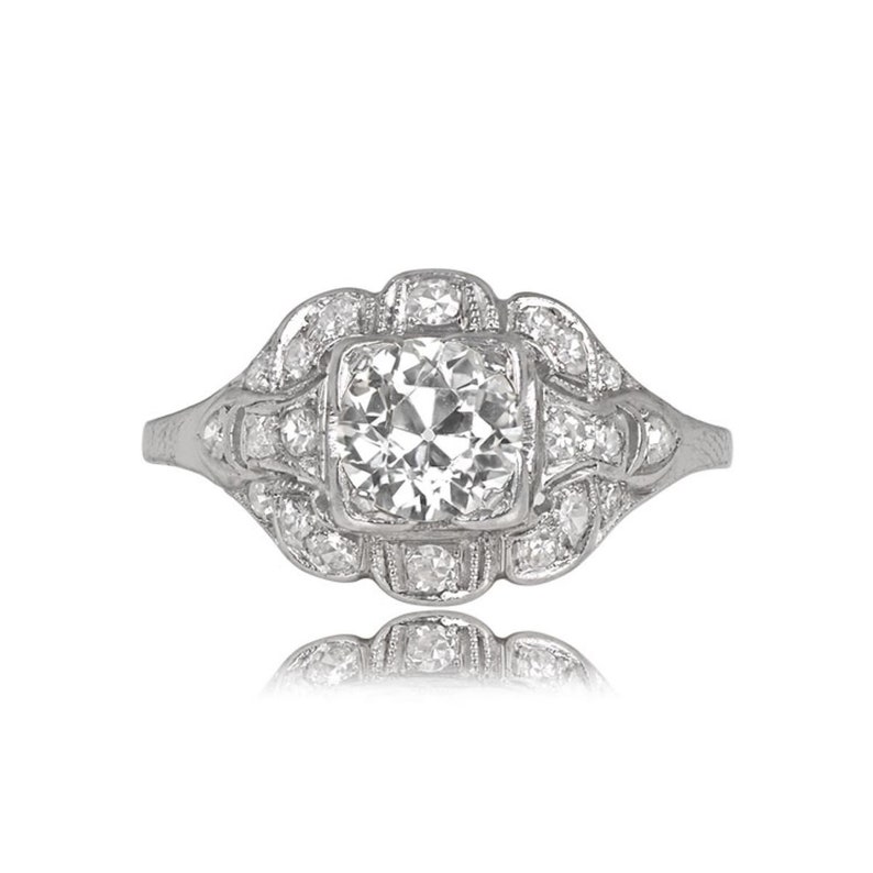 Vintage Art Deco 0.90ct Old European Cut Diamond Engagement Ring, Circa 1930. Handcrafted Plarinum Ring. image 2