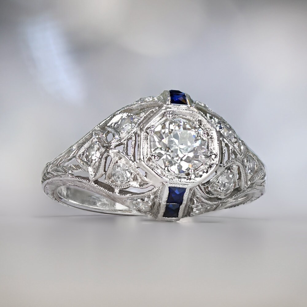 Vintage engagement rings shop with sapphire accents