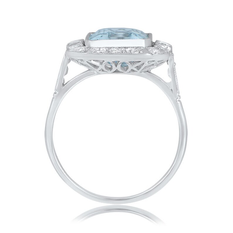 Aquamarine Diamond Halo and Platinum Engagement Ring image 3