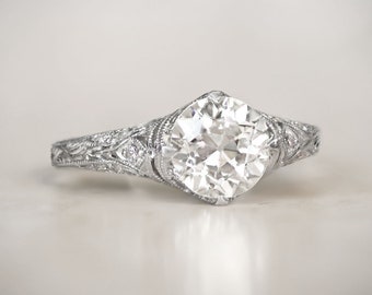 1.58ct Edwardian Style Old European Cut Diamond Engagement Ring, Circa 1900. Handcrafted Platinum Ring.