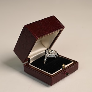 1.06ct Diamond and Onyx Engagement Ring. Old European Cut Diamond Ring. Bezel Set Diamond Engagement Ring. Handcrafted in Platinum Ring.