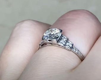 Antique Art Deco Ring. 0.70center-ct Old European Cut Diamond Ring, Circa 1925. Handcrafted in Platinum Ring with I Color and VS2 Clarity.