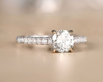 0.90ct GIA-Certified Old European Cut Diamond Ring. 18K White Gold Ring.