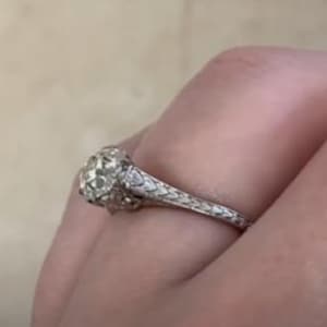 Antique Art Deco Ring. 0.89center-ct Old European Cut Diamond Engagement Ring. Diamond Engagement, Circa 1925. Handcrafted Platinum Ring.