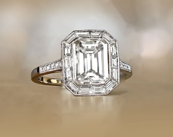 2.24-Carat Diamond Engagement Ring. Handcrafted Halo Platinum Ring.