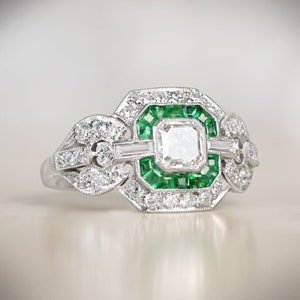 0.52ct GIA-Certified Asscher-Cut Diamond Ring. Emerald and Diamond Halo - Handcrafted Platinum.