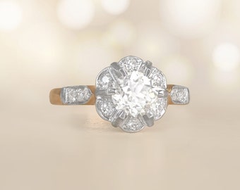 Antique Edwardian 0.93ct Old European Cut Diamond Engagement Ring, Circa 1900. Platinum Ring.