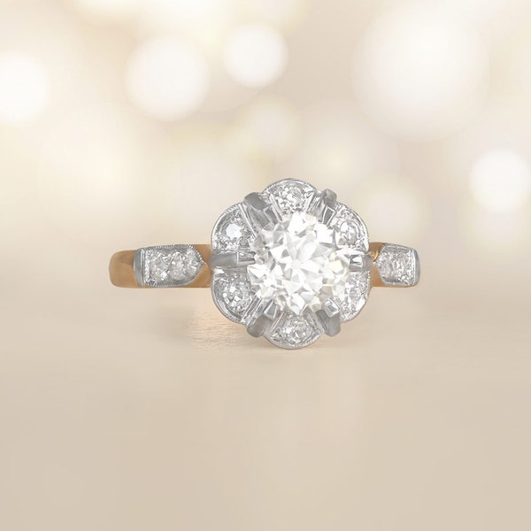 Antique Edwardian 0.93ct Old European Cut Diamond Engagement Ring, Circa 1900. Platinum Ring.