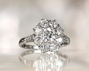 Sale - 0.65ct Cluster Diamond Engagement Ring. Handcrafted Platinum Ring.