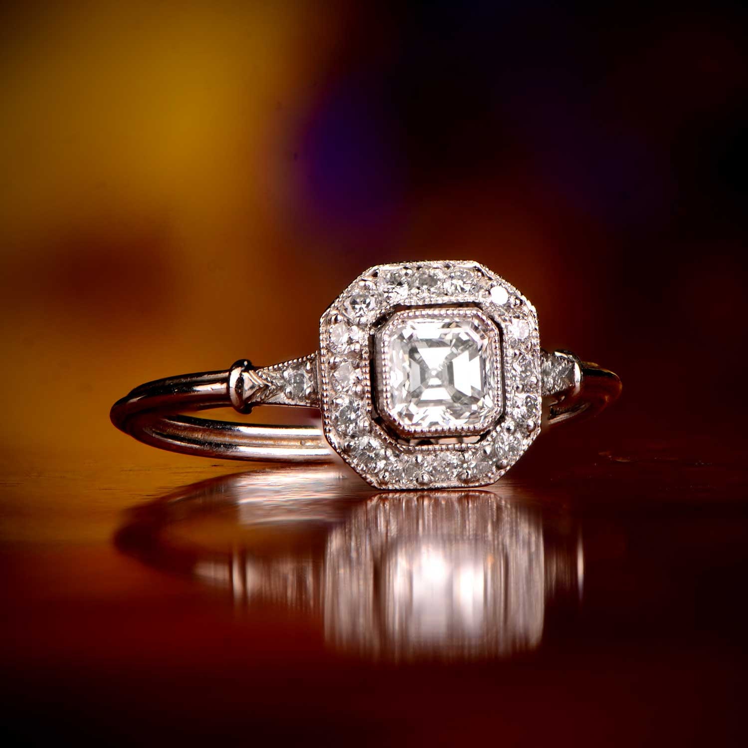 0.50 Carat Art Deco Diamond Halo Engagement Ring Asscher Cut | Etsy