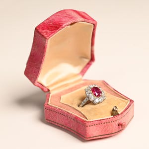 Unheated Genuine Ruby Ring. 1.46center-ct Ruby Ring.Handcrafted Platinum Ring with Diamond Halo Ring. July Birthstone Ring. Ruby Birthstone.