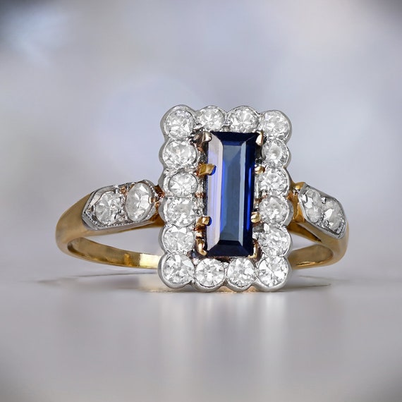 Antique Edwardian 0.75ct Sapphire Ring with Recta… - image 1