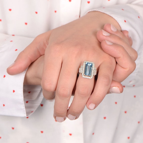Aquamarine and Diamond Halo Ring - 5.30 Carat Nat… - image 8