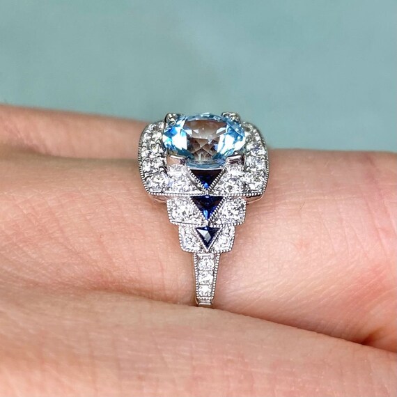 1.21ct Aquamarine Gemstone Ring. Handcrafted Plat… - image 4