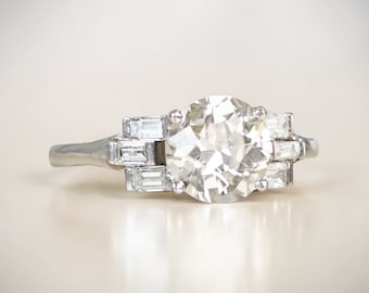 1.34ct Old European Cut Diamond Ring. Handcrafted Platinum Ring.