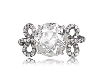 3.43 Carat Old European Cut Diamond and Platinum Bow Motif Engagement Ring - GIA-Certified Center Stone