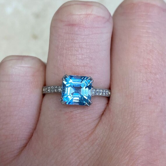Asscher cut deals aquamarine ring