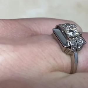 0.60center-ct Old European Engagement Diamond Ring, Circa 1940. Platinum Ring.