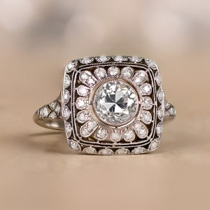 1.05 Carat Floral Antique Diamond Engagement Ring - Old European-Cut Circa 1930 - Certification available