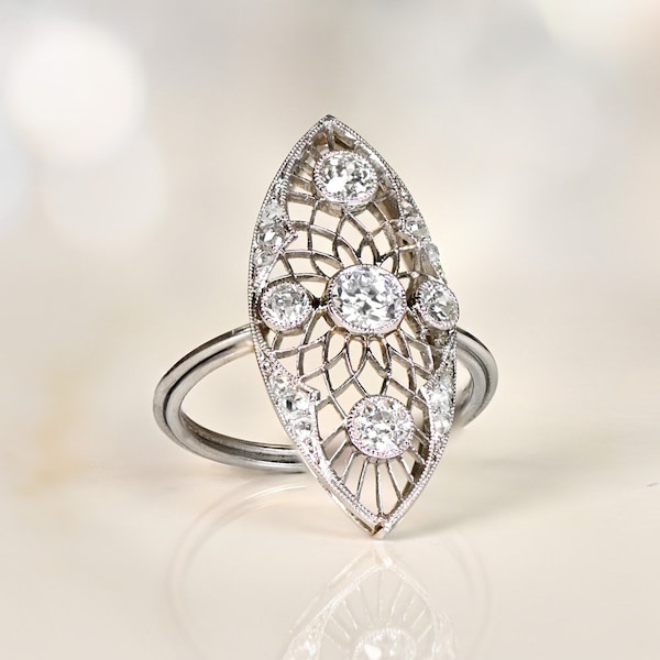 Antique Edwardian 0.30ct Old European Cut Diamond Ring, Circa 1900. Handcrafted Platinum Ring.