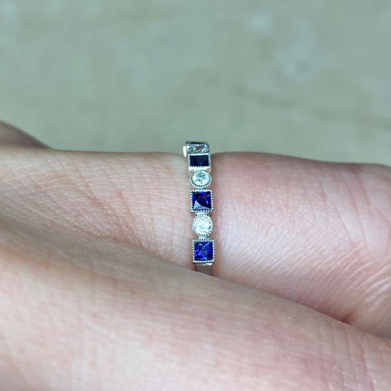 Half Eternity Diamond and Sapphire Wedding Band. … - image 6