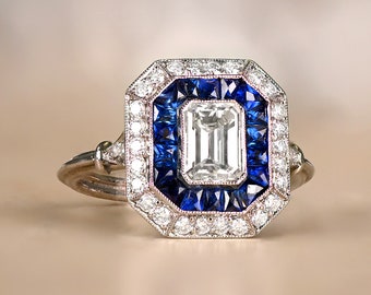 0.87ct GIA-Certified Emerald Cut Diamond Ring. Handcrafted Platinum Ring.