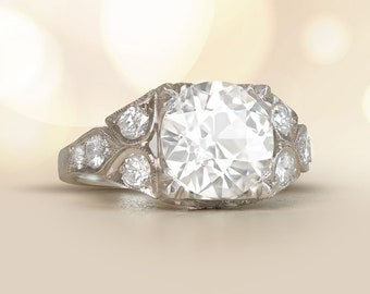 2.67ct Old European Cut Diamond  Engagement Ring. Handcrafted Platinum Ring.