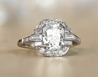 2.02ct GIA-Certified Cushion Cut Diamond Engagement Ring. Handcrafted Platinum Ring.