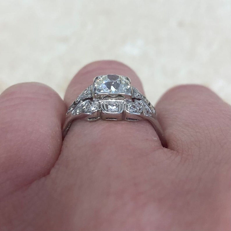 Vintage Art Deco 0.90ct Old European Cut Diamond Engagement Ring, Circa 1930. Handcrafted Plarinum Ring. image 9