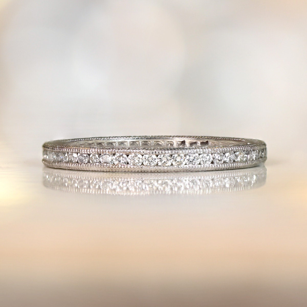 Vintage Diamond Wedding Band. Channel Set Diamond With H