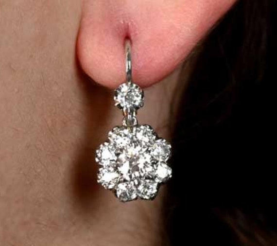 3.10ct Old European Cut Diamond Earring. Prong Pl… - image 7