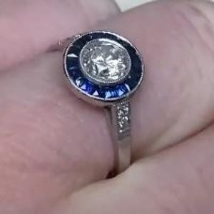 0.50ct Art Deco Antique Old European Cut Diamond Ring. Halo Engagement Diamond Ring. J Color and VS2 Clarity. Handcrafted in Platinum Ring.
