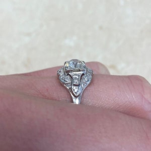 Vintage Art Deco 0.90ct Old European Cut Diamond Engagement Ring, Circa 1930. Handcrafted Plarinum Ring. image 8