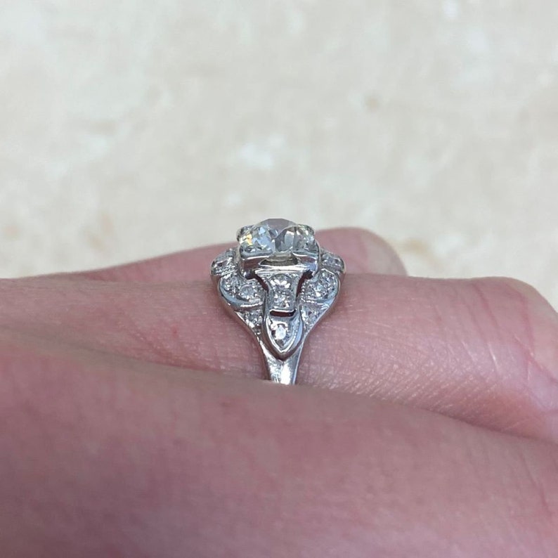 Vintage Art Deco 0.90ct Old European Cut Diamond Engagement Ring, Circa 1930. Handcrafted Plarinum Ring. image 8