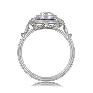 1.31ct Art Deco Style Old European Cut Diamond Engagement Ring with Halo Sapphire Accent. Platinum Ring. image 4