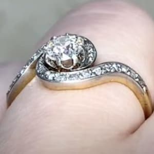 Sale - Antique Edwardian 0.55center-ct Old European Cut Diamond Engagement Ring, Circa 1905. Handcrafted Platinum on 18K Yellow Gold Ring.