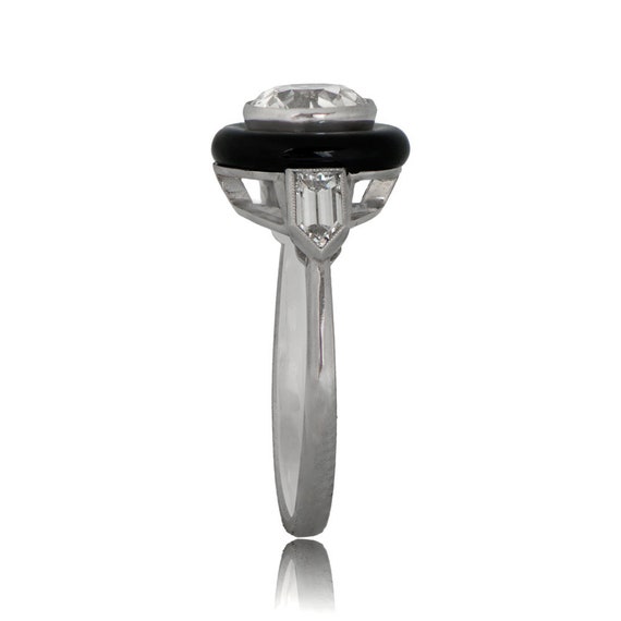 1.24 Carats Art Deco  Onyx and Diamond Ring. Hand… - image 6