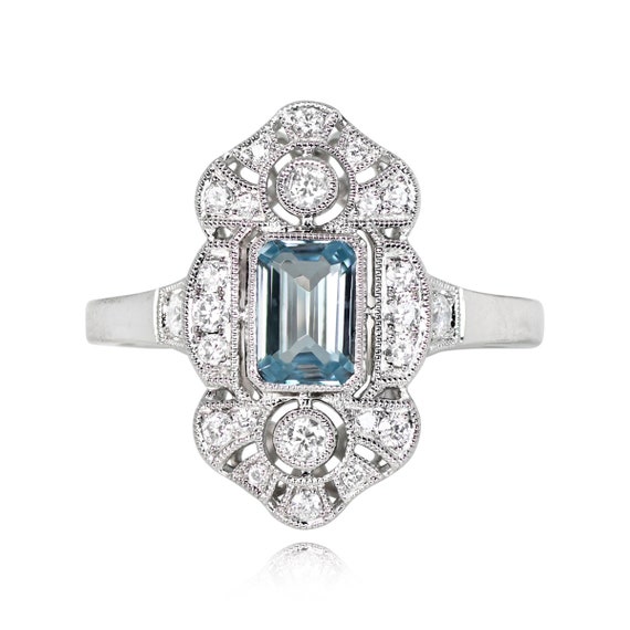 0.55ct Emerald Cut Aquamarine and Diamond Ring. P… - image 3