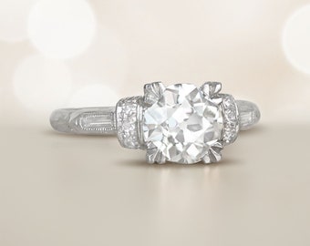 Antique Art Deco  1.19ct Old European Cut Diamond Engagement Ring, Circa 1925. Handcrafted Platinum Ring.